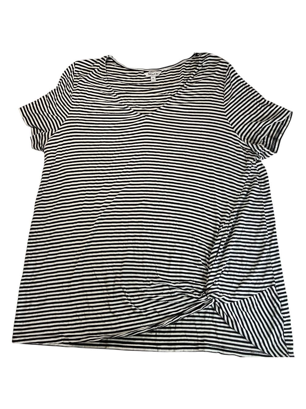 ARI & CLO Black & White Striped Short Sleeve Knot Tee 1x